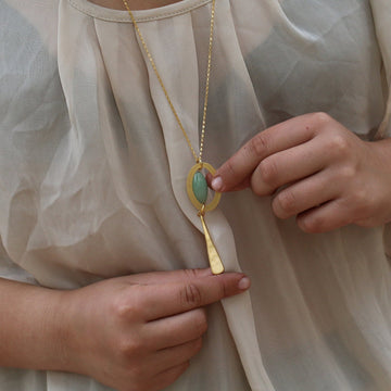 Handmade Gold Aventurine Pendant Necklace - Green Gemstone Necklace for Women